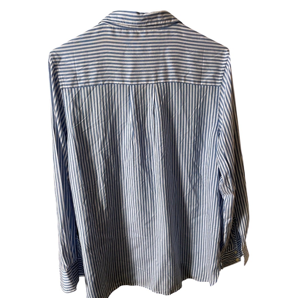 GAP Boyfriend Fit Blue White Striped Rayon Button Down Shirt Womens Large - Picture 6 of 7